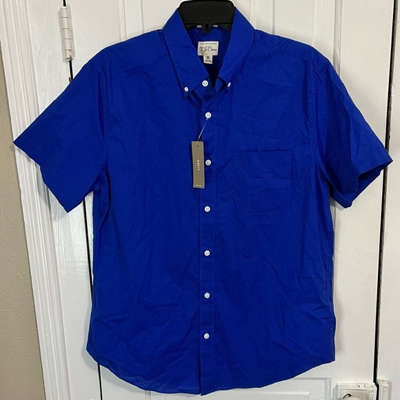 J. Crew Men’s Short Sleeve Slub Cotton Button Up Shirt Blue Medium X2 - Picture 1 of 7